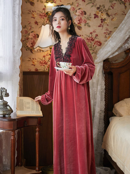 Court Style Long Dress Warm Gold Velvet Pajamas