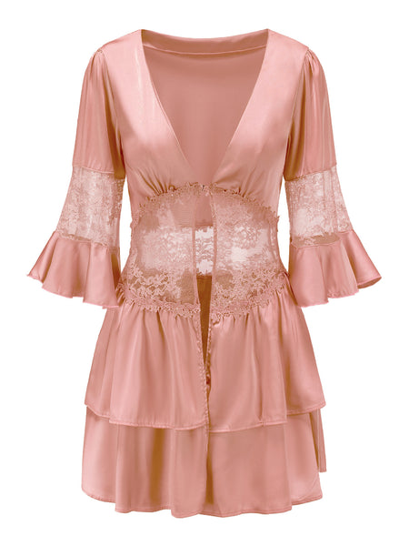 Ice Silk Pajamas Suspender Skirt Suit Lace Perspective Straps