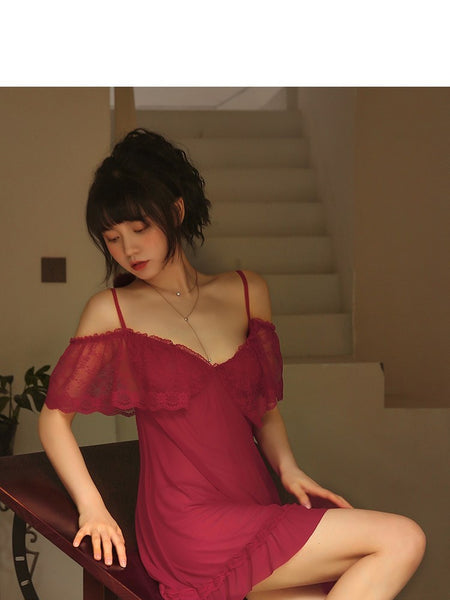 Sexy Nightdress Female Net Yarn Sexy Tease Suspender Pajamas Dress