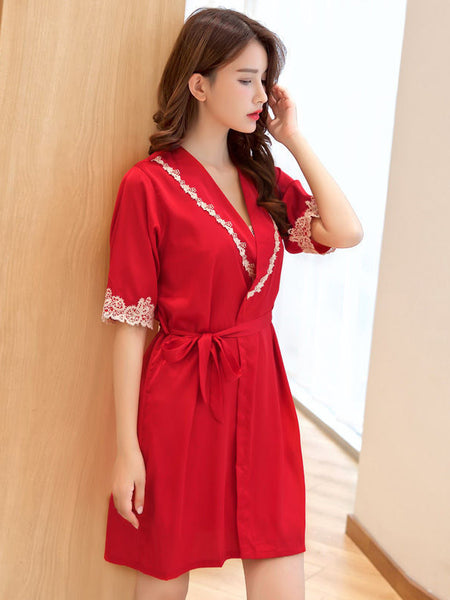 Two-piece Short-Sleeved Sexy Suspender Nightdress
