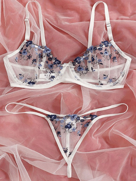 Underwear Floral Embroidery Erotic Lingerie Set