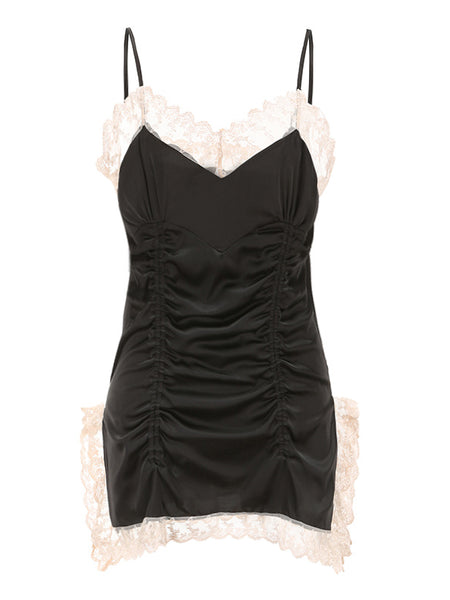 Women's Spring And Autumn Ice Silk Lace Suspender Nightdress