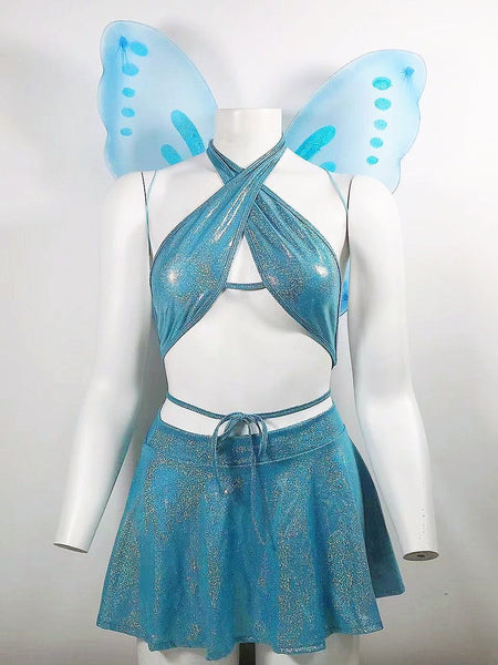 New Sexy Lingerie Cross Straps Halter Skirt Cute Girly Butterfly