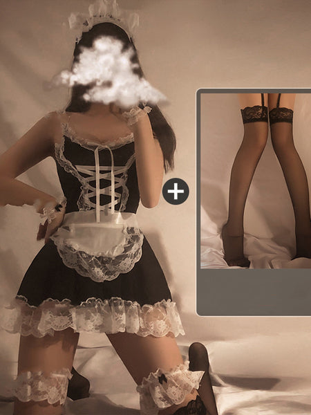 Sexy lingerie maid uniform suit lace nightdress