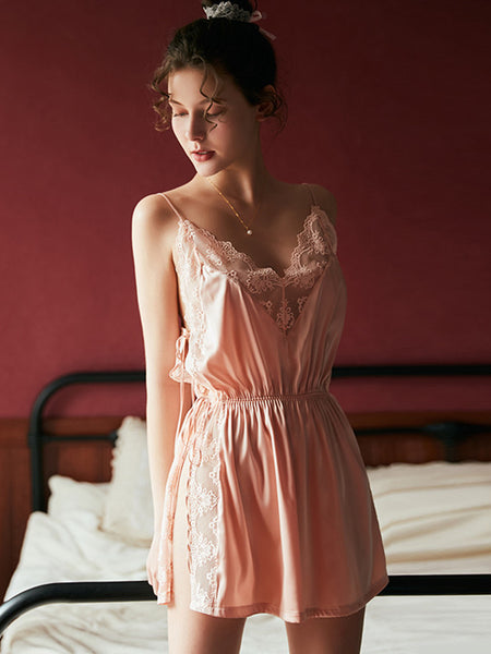 Transparent lace short nightdress