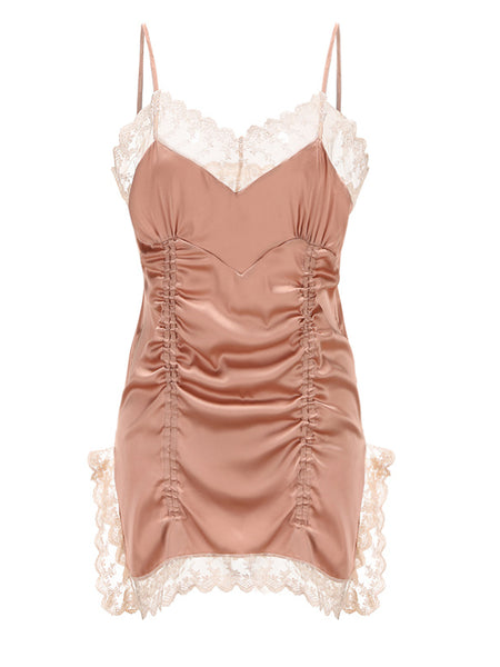 Women's Spring And Autumn Ice Silk Lace Suspender Nightdress