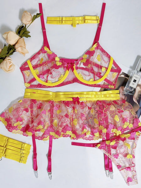 Ruffled Love Embroidered Mesh See-through Sexy Lingerie