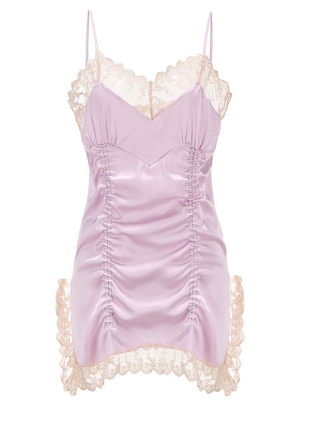 Women's Spring And Autumn Ice Silk Lace Suspender Nightdress