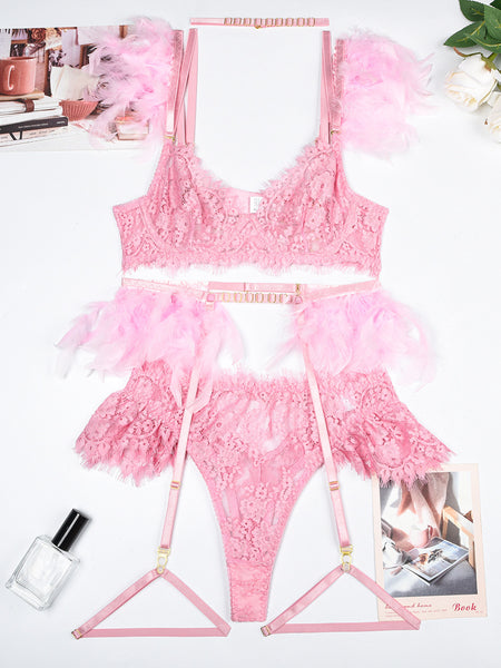 Feather Sexy Lingerie Lace Women Underwear Bra Panty