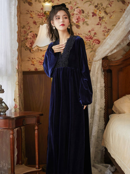 Court Style Long Dress Warm Gold Velvet Pajamas