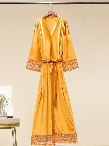 Long-sleeve Fleece Suspender Nightdress Gold Velvet Pajamas
