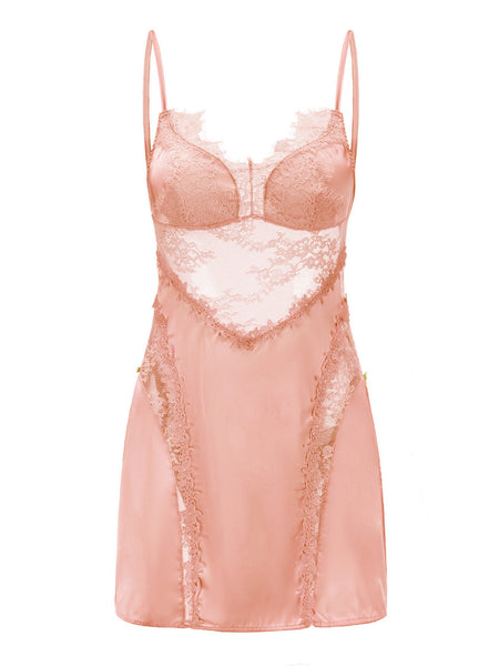 Ice Silk Pajamas Suspender Skirt Suit Lace Perspective Straps