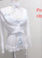 Sweet Ribbon Bandage Bowknot White Lace Corset Sexy Perspective Base Sling