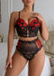 Women's Red Lace Split Lingerie Set