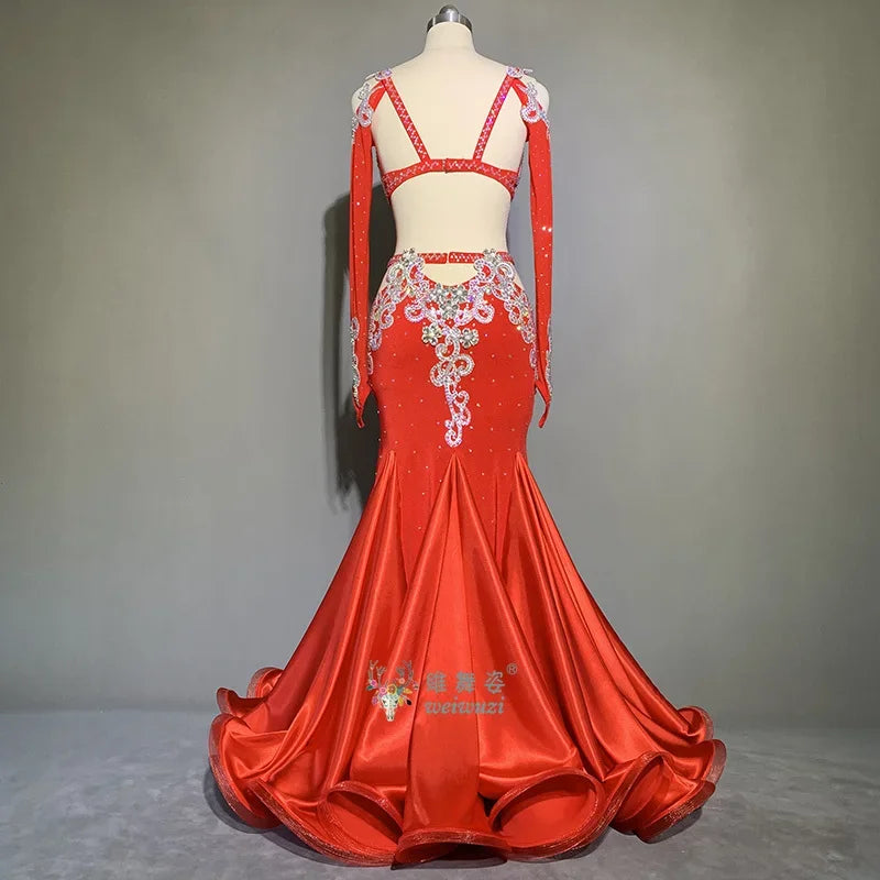 Belly Dance Performance Set Long sleeves Elegant Bra+buttocks Fishtail Skirt Original Suit for Women Bellydancing Wear Outfit