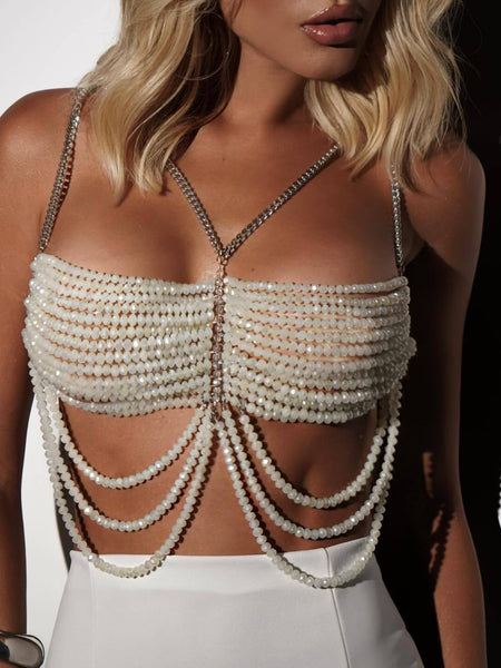 Multi Beaded Bra Halter Top Vest Body Chains Chest Necklace
