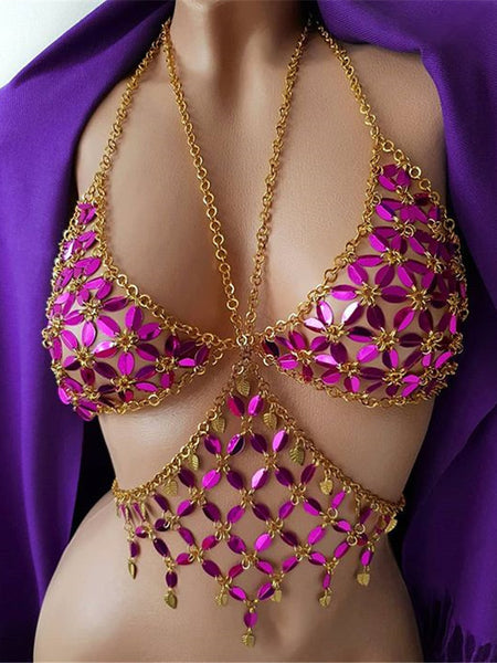 Ladies Crystal Bra Chain Bikini Body Chain Set