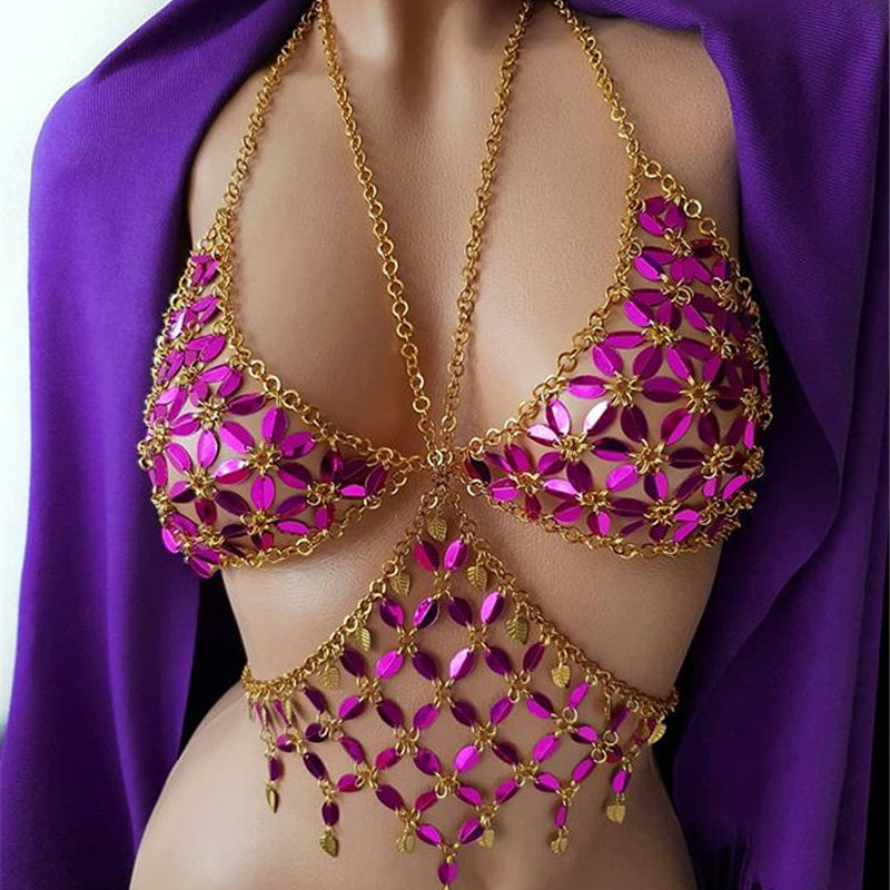 Ladies Crystal Bra Chain Bikini Body Chain Set