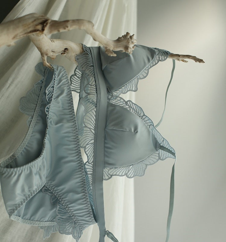 French Thin Lingerie Seamless Smooth Satin Comfort Silky Bra Set