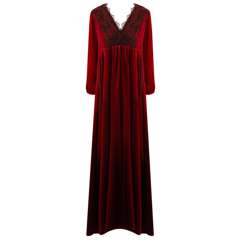 Court Style Long Dress Warm Gold Velvet Pajamas