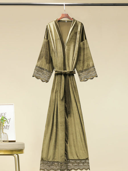 Long-sleeve Fleece Suspender Nightdress Gold Velvet Pajamas