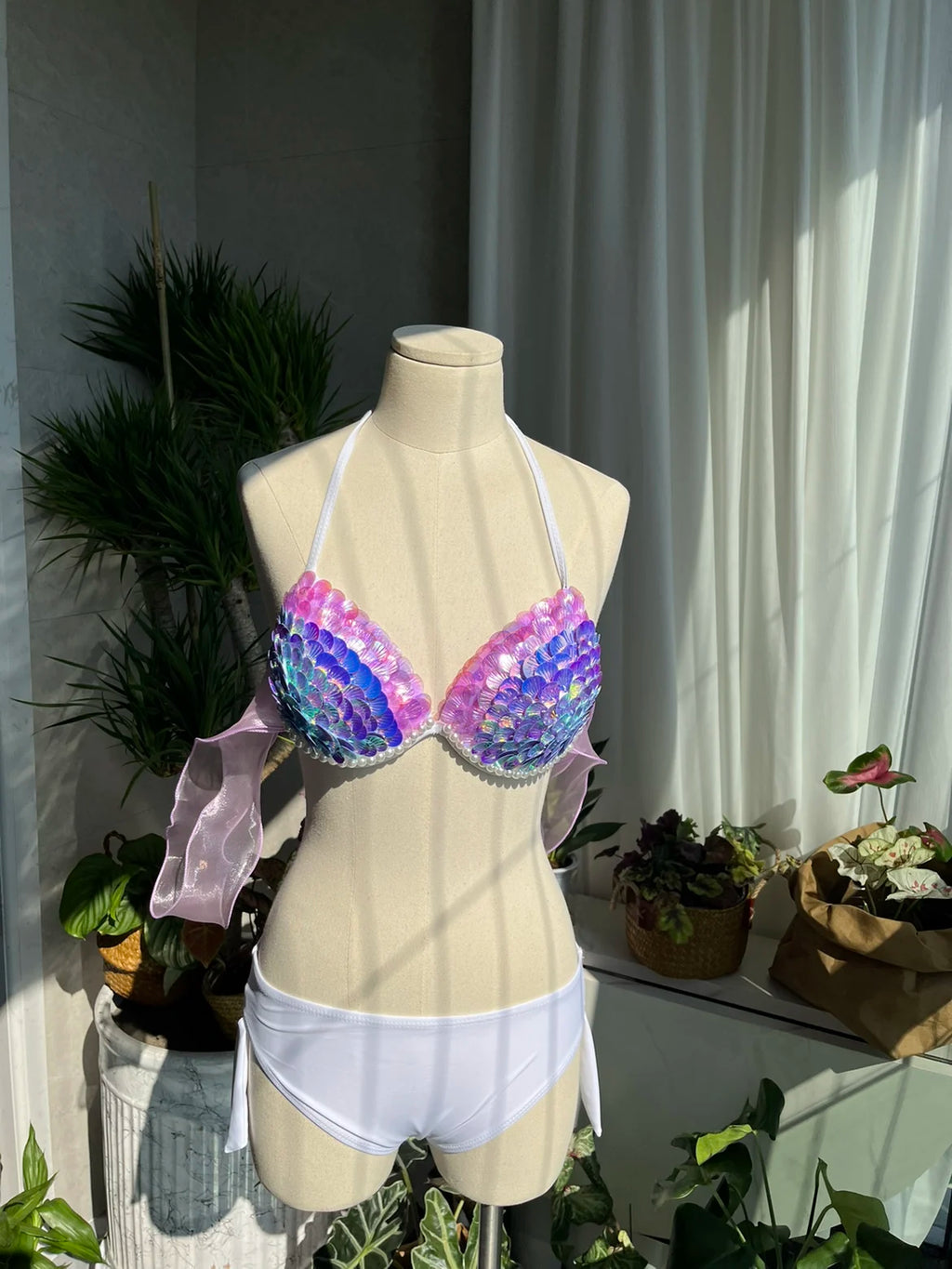 RM Original Mermaid Shell Handmade Sewing Sexy Bikini Peacock Swimsuit Oceanarium Shooting Vacation Sequin Bra