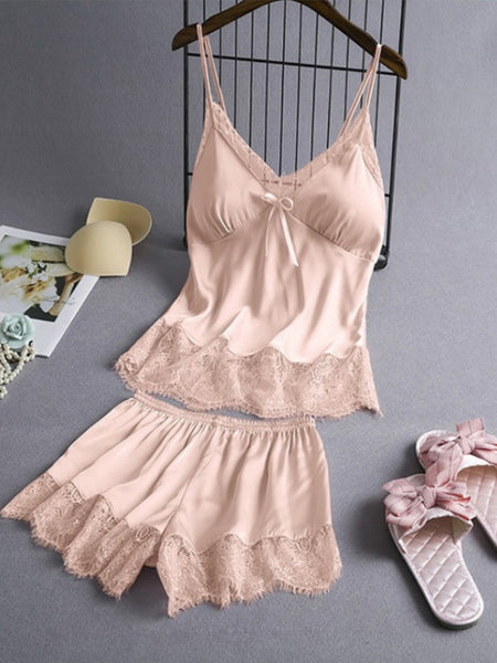 New Elastic Satin Lace Suit Nightdress With Suspenders Korean Style Suspenders
