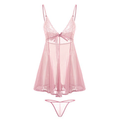 Bowknot Beautiful Back Sexy Lingerie Nightdress Thong