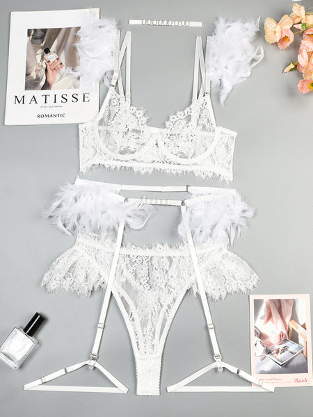 Feather Sexy Lingerie Lace Women Underwear Bra Panty