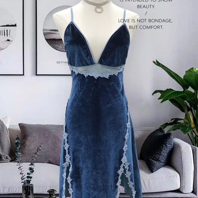 Velvet lace hollow suspender nightdress