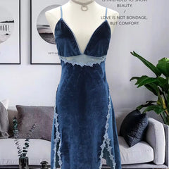 Velvet lace hollow suspender nightdress