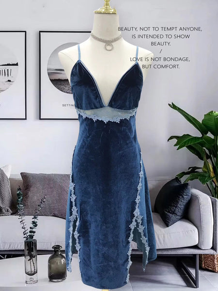 Velvet lace hollow suspender nightdress