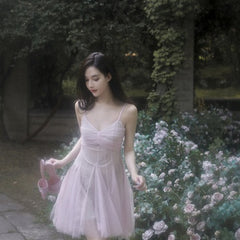 Sexy See-Through Mesh Nightdress French Romantic Princess Suspender Skirt