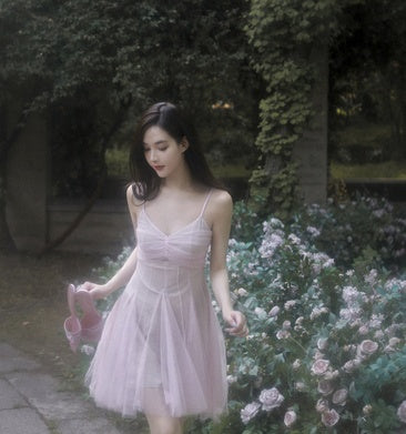 Sexy See-Through Mesh Nightdress French Romantic Princess Suspender Skirt