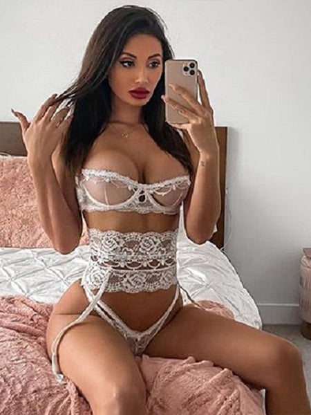 Yimunancy 3-piece Lingerie Set Women Transparent Sexy Bra Set Ladies Lace Lingerie Intimates Underwear Set
