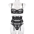 Yimunancy 3-piece Lingerie Set Women Transparent Sexy Bra Set Ladies Lace Lingerie Intimates Underwear Set