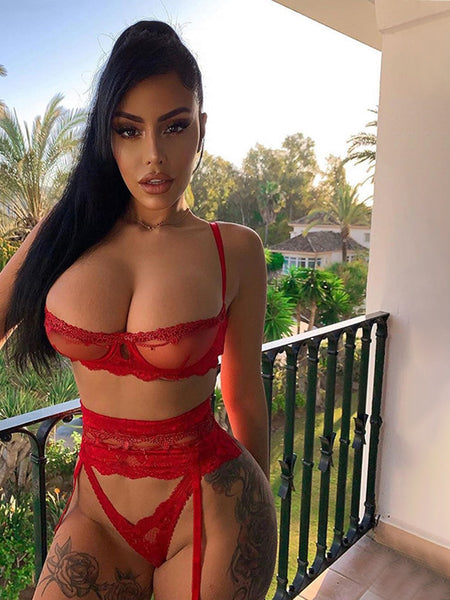 Yimunancy 3-piece Lingerie Set Women Transparent Sexy Bra Set Ladies Lace Lingerie Intimates Underwear Set