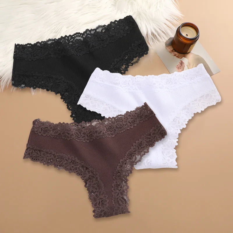 3Pcs/set Women Cotton Panties Floral Lace Intimate Underwear Trendy Patchwork Lace Briefs Female Soft Underpants Lingerie S-XL