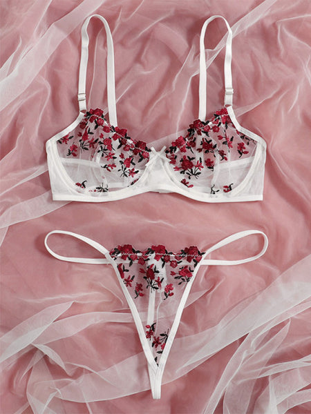 Underwear Floral Embroidery Erotic Lingerie Set