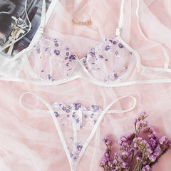 Underwear Floral Embroidery Erotic Lingerie Set