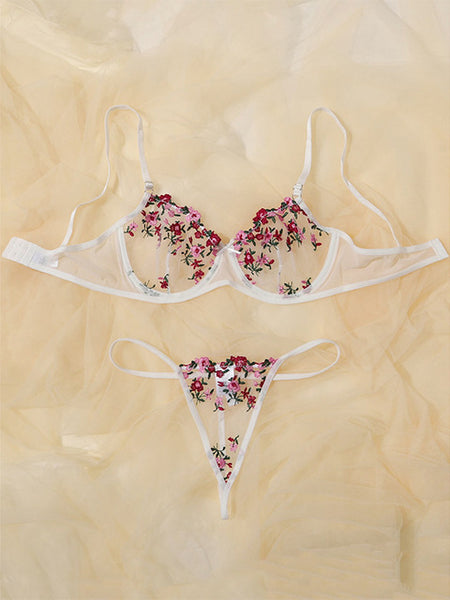 Underwear Floral Embroidery Erotic Lingerie Set
