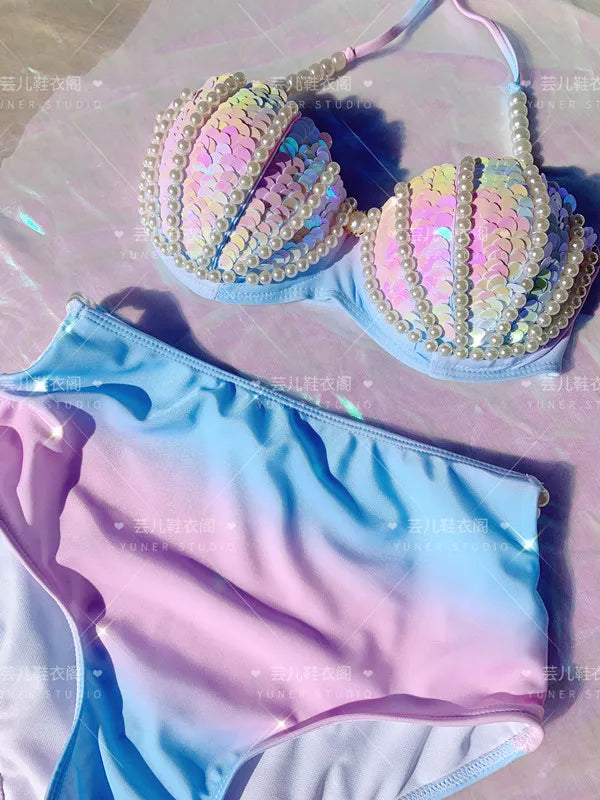 RM Mermaid Sequin Corset Bikini Swimsuit Free Diving Performance Oceanarium Electro Festival Bra Bar Cos Costumes