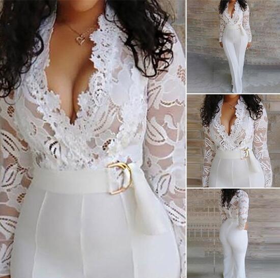 Ebay aliexpress fall sexy deep v perspective lace patchwork pants