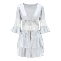 Ice Silk Pajamas Suspender Skirt Suit Lace Perspective Straps