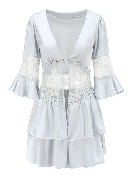 Ice Silk Pajamas Suspender Skirt Suit Lace Perspective Straps
