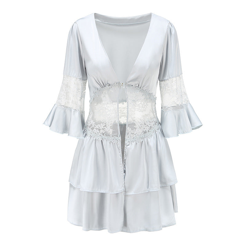 Ice Silk Pajamas Suspender Skirt Suit Lace Perspective Straps