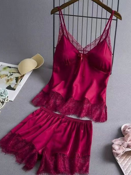 New Elastic Satin Lace Suit Nightdress With Suspenders Korean Style Suspenders