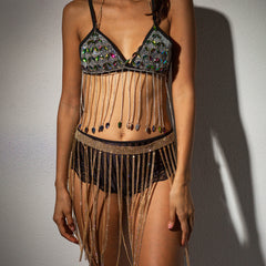 Crystal fringed metal bra