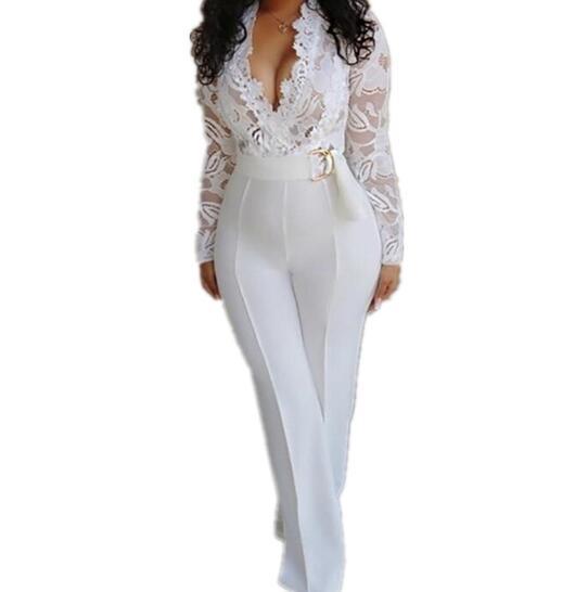 Ebay aliexpress fall sexy deep v perspective lace patchwork pants