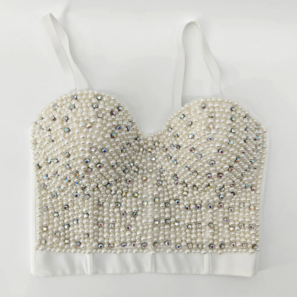A879 Luxury Bras Girls Pearls Beads Diamond Clothes Sweet Memory Sexy Underwear Women's Shapewear Crop Top Corset Tube Tops